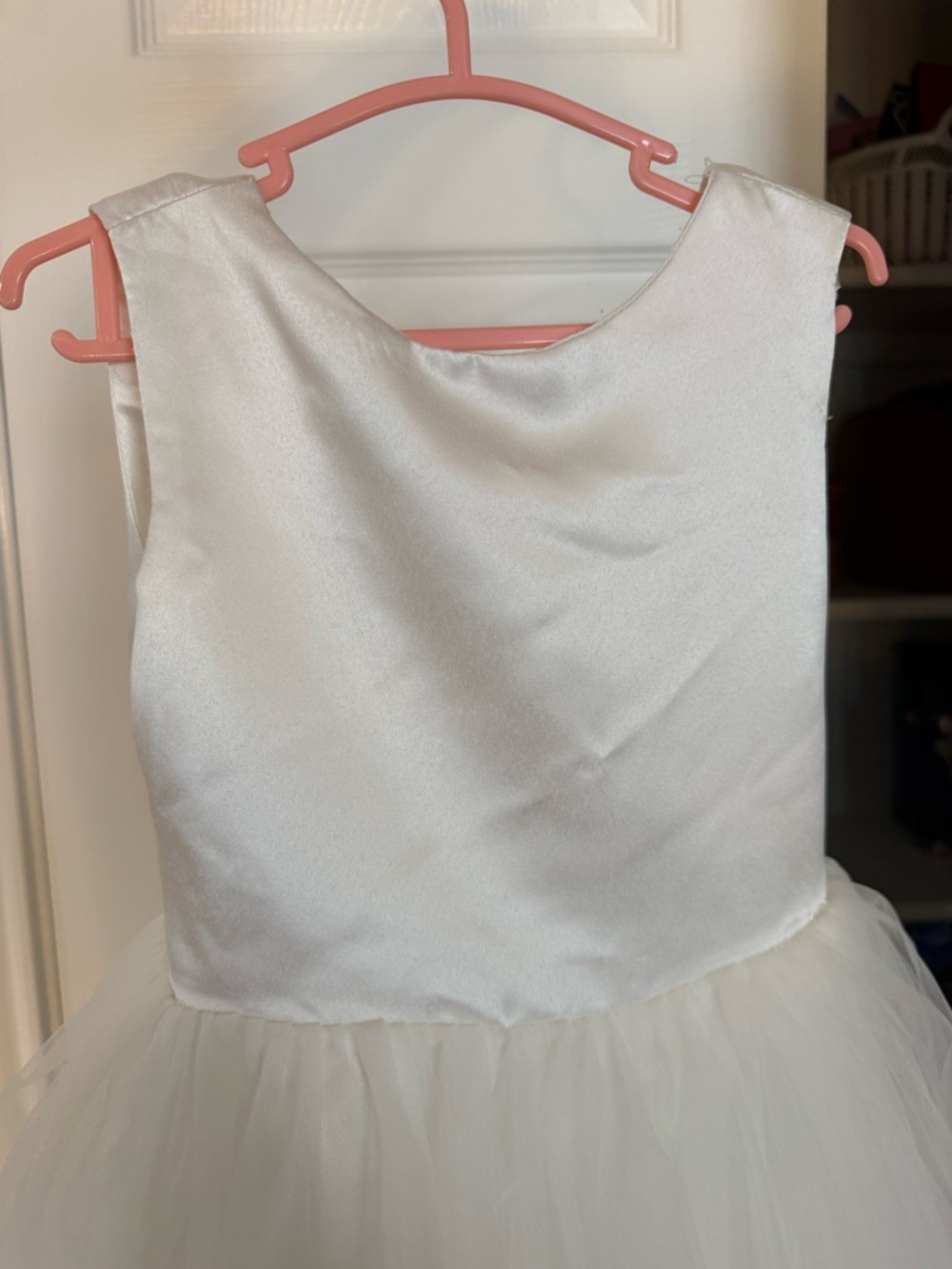 JJs House White Satin and Tulle Flower Girl Dress